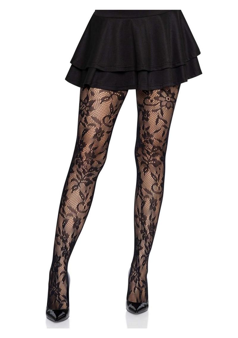 Leg Avenue Seamless Chantilly Floral Lace Tights - Image 2
