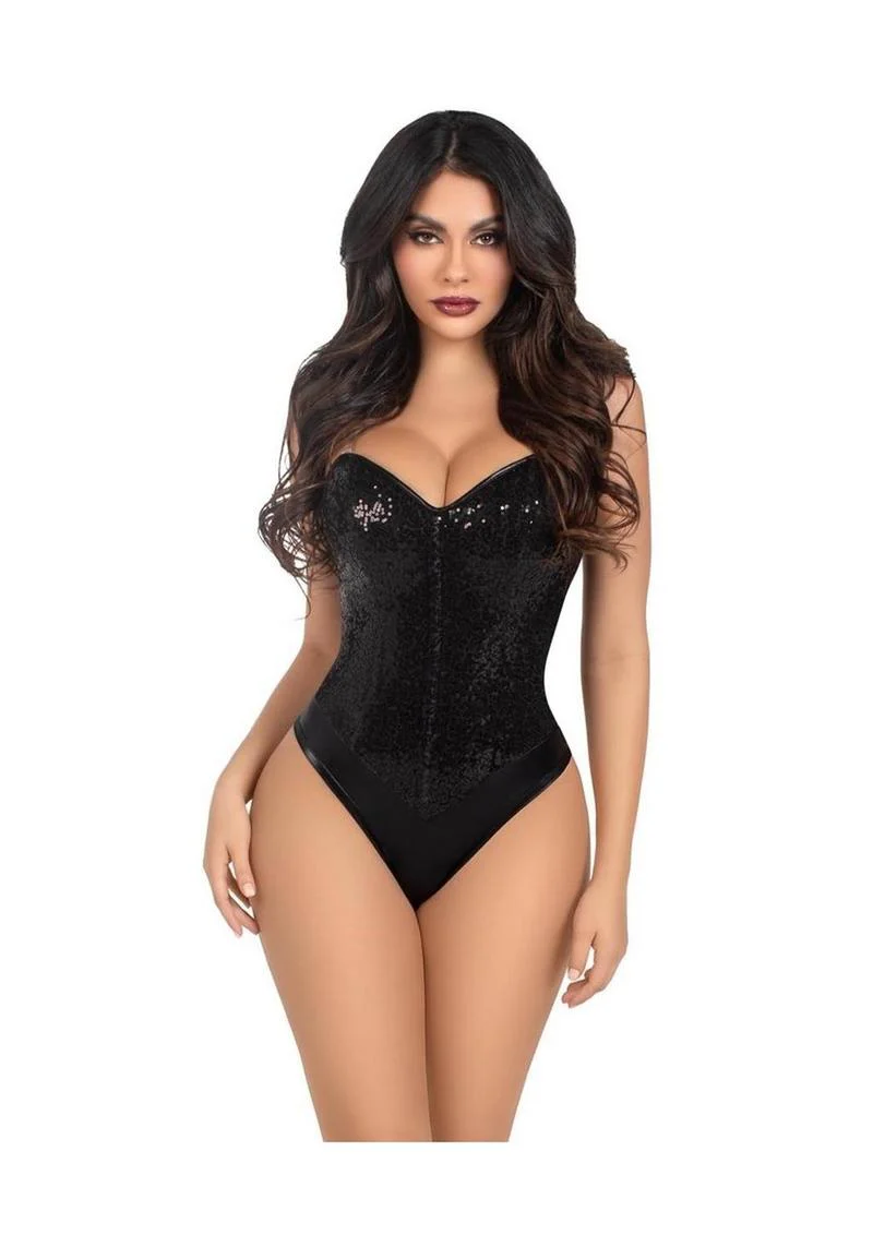 Leg Avenue Sequin Boned Snap Crotch Bodysuit with Detachable Clear Strap - Image 18