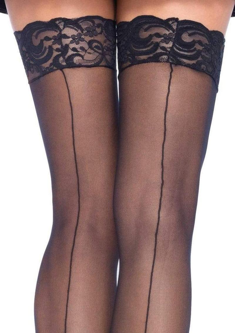 Leg Avenue Sheer Stocking with Back Seam Lace Top - Image 2
