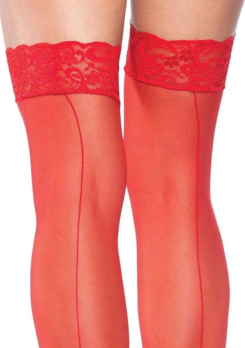 Leg Avenue Sheer Stocking with Back Seam Lace Top - Image 4