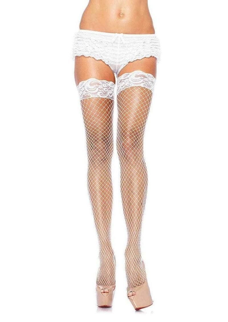 Leg Avenue Spandex Industrial Net Thigh Highs with Stay Up Silicone Lace Top - Image 3