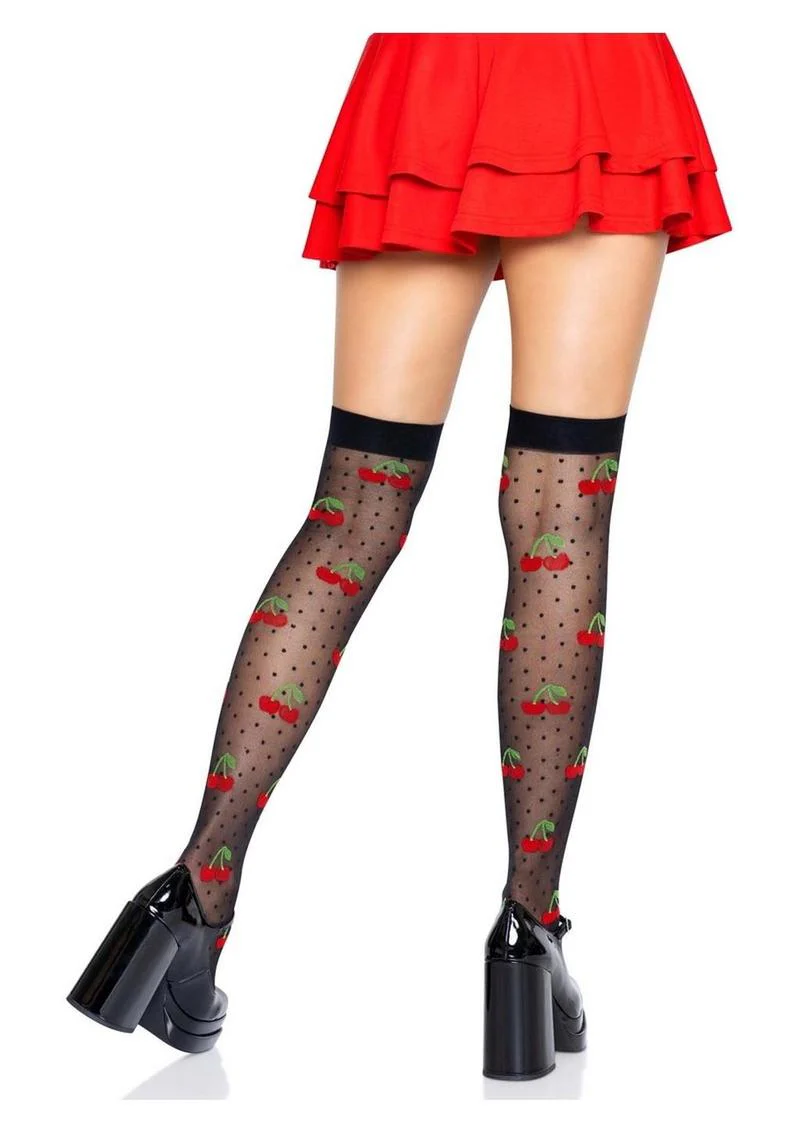 Leg Avenue Spandex Sheer Polka Dot Cherry Thigh Highs - Image 4