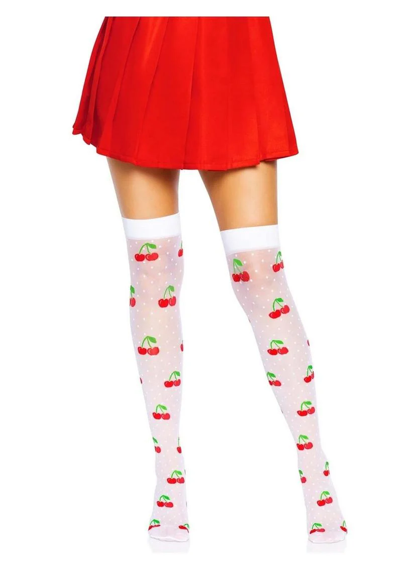 Leg Avenue Spandex Sheer Polka Dot Cherry Thigh Highs - Image 5