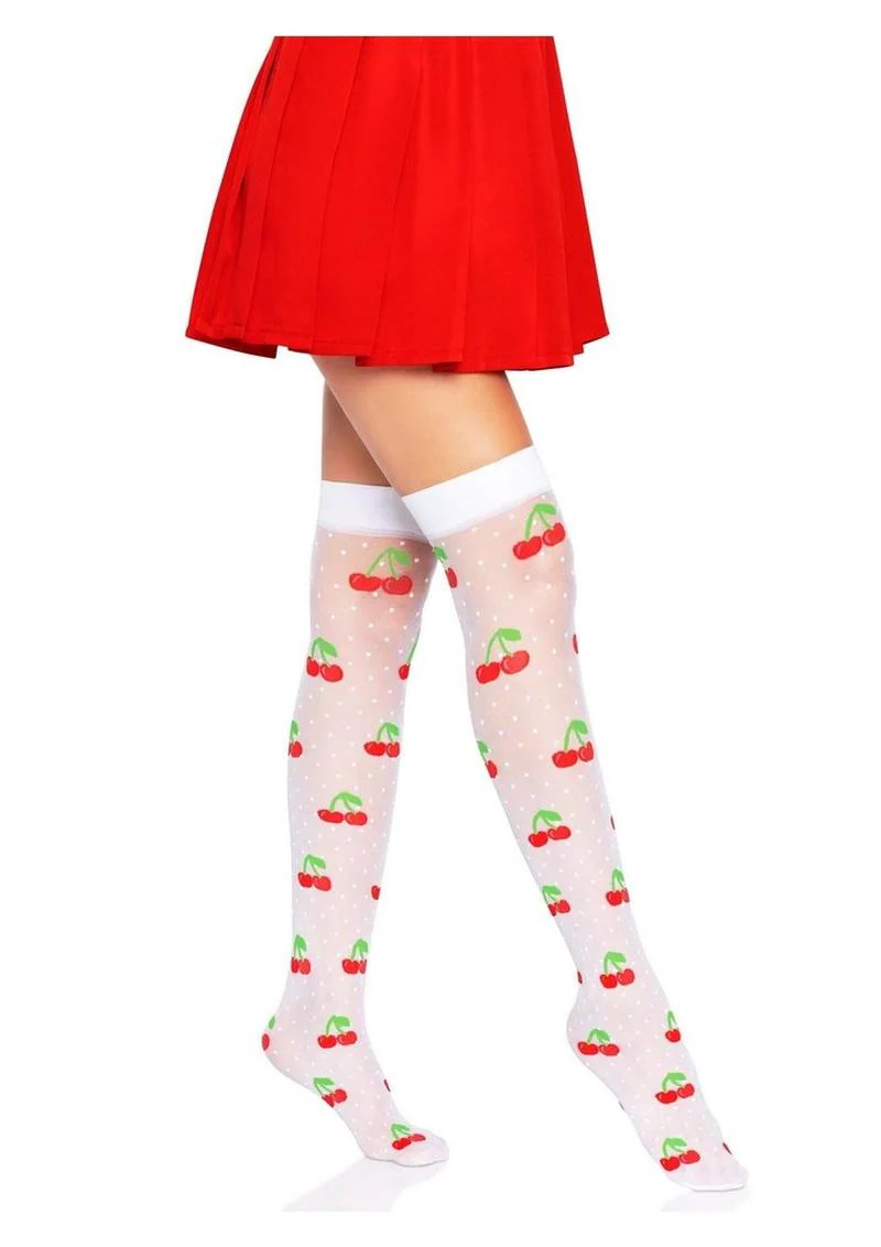 Leg Avenue Spandex Sheer Polka Dot Cherry Thigh Highs - Image 6