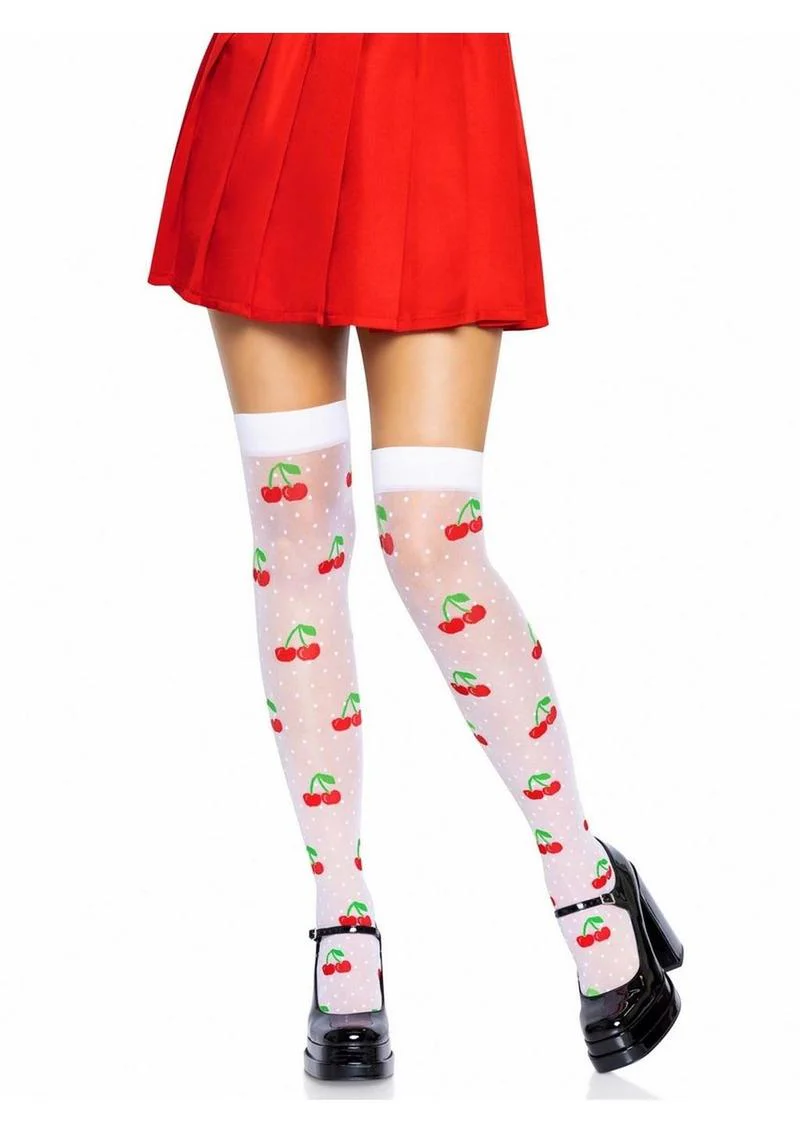 Leg Avenue Spandex Sheer Polka Dot Cherry Thigh Highs - Image 7