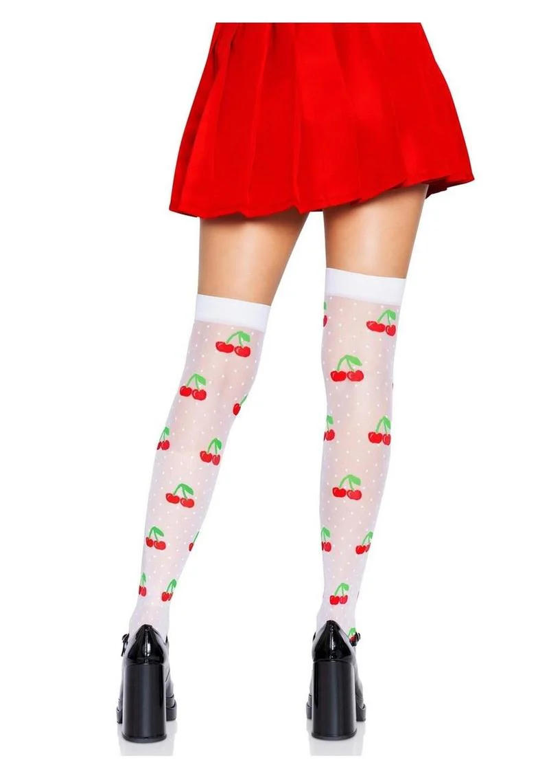 Leg Avenue Spandex Sheer Polka Dot Cherry Thigh Highs - Image 8