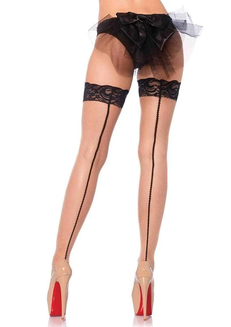 Leg Avenue Stay Up Lace Top Backseam Fishnet Thigh High - Image 2