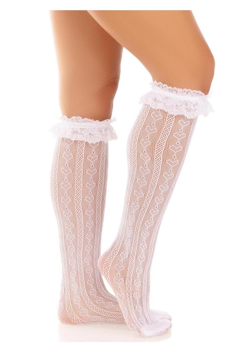 Leg Avenue Sweetheart Knit Knee Highs with Lace Ruffle Cuff - Image 2