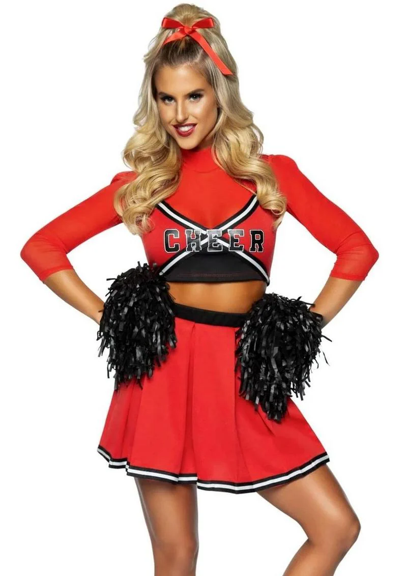 Leg Avenue Varsity Babe Set Crop Top with Cheer Logo, Pleated Skirt, and Pom Poms - Image 4