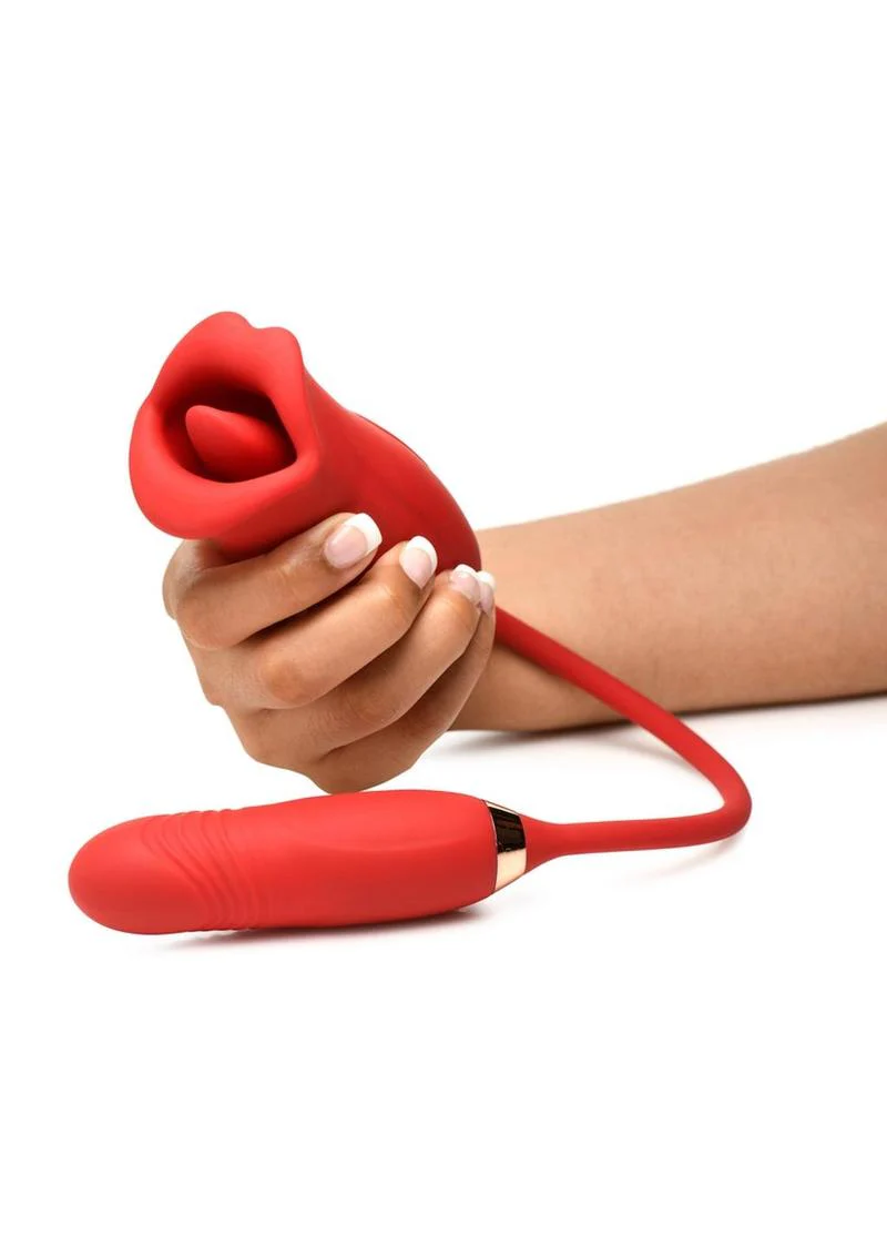 Lickgasm Magic Kiss Kissing Rechargeable Silicone Clitoral Stimulator with Thrusting Vibrator - Image 4
