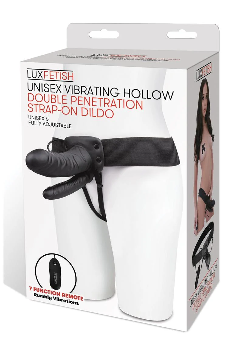 Lux Fetish Unisex Vibrating Hollow Double Penetration Strap-On Dildo with Wired Remote Control - Image 2