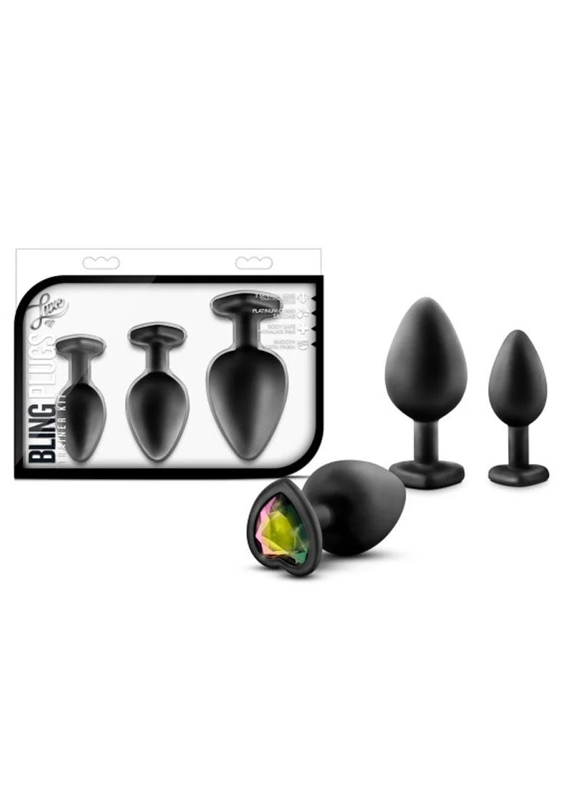 Luxe Bling Butt Plugs Silicone Training Kit with Rainbow Gems (3 Size Kit - Image 2