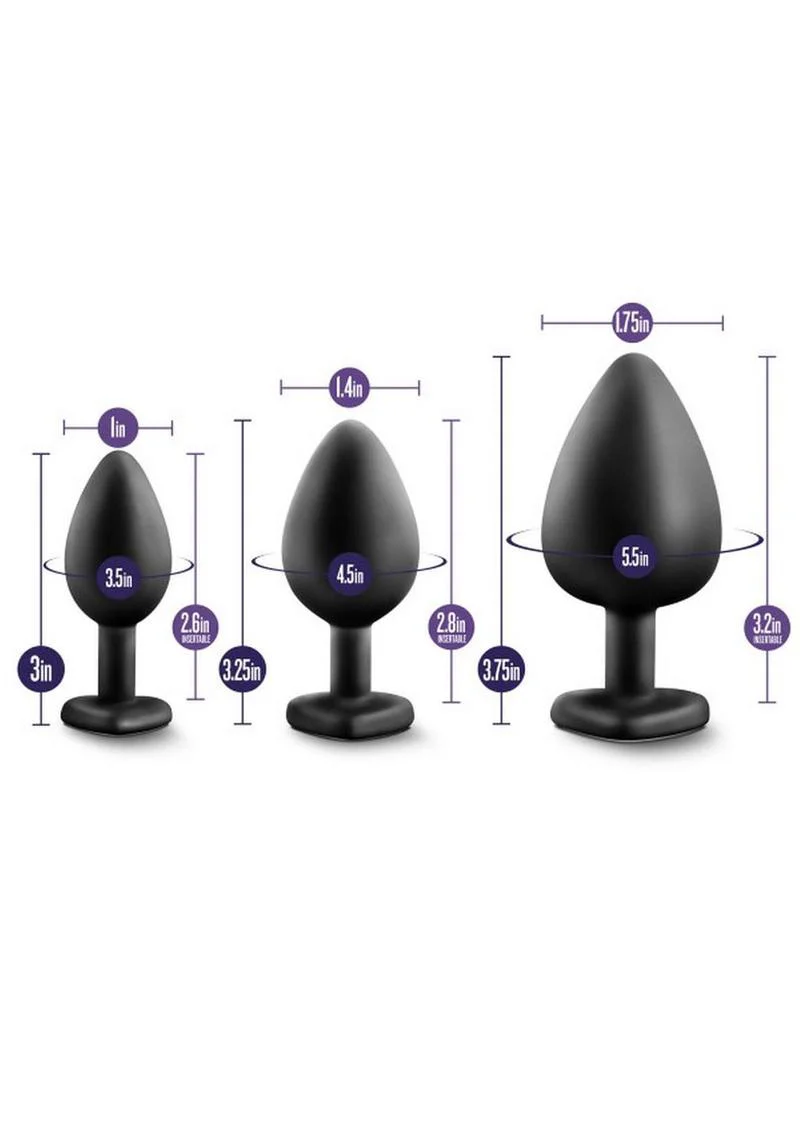 Luxe Bling Butt Plugs Silicone Training Kit with White Gems (3 Size Kit - Image 4