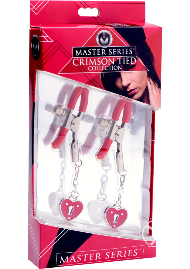 Master Series - Crimson Tied Charmed Heart Padlock Nipple Clamps - Image 2