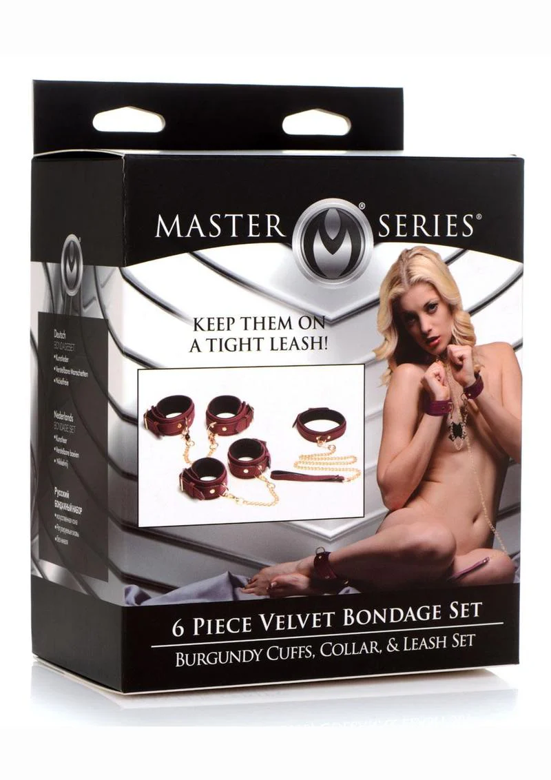 Master Series Velvet Bondage Set Cuffs, Collar, and Leash - Image 2