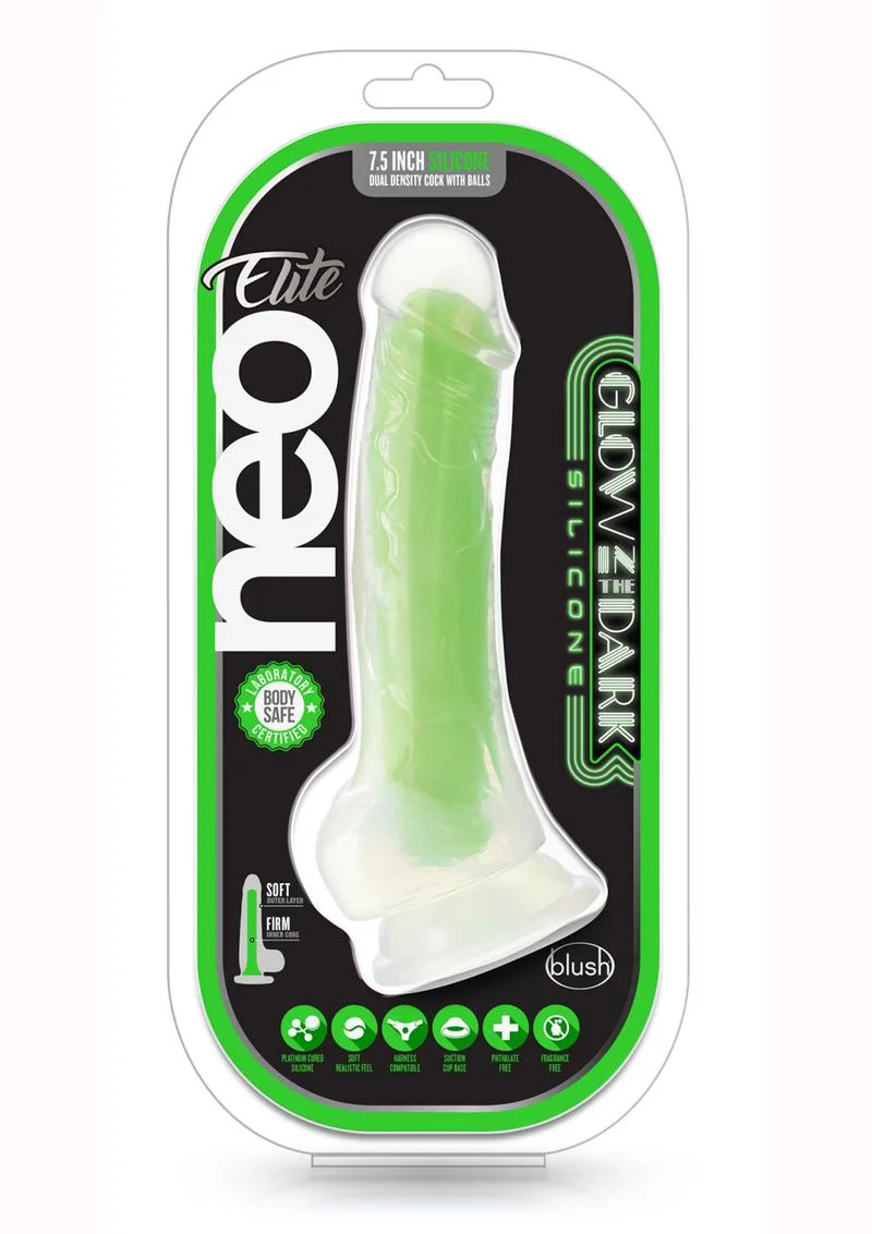 Neo Elite Glow In The Dark Dildo with Balls - Image 2