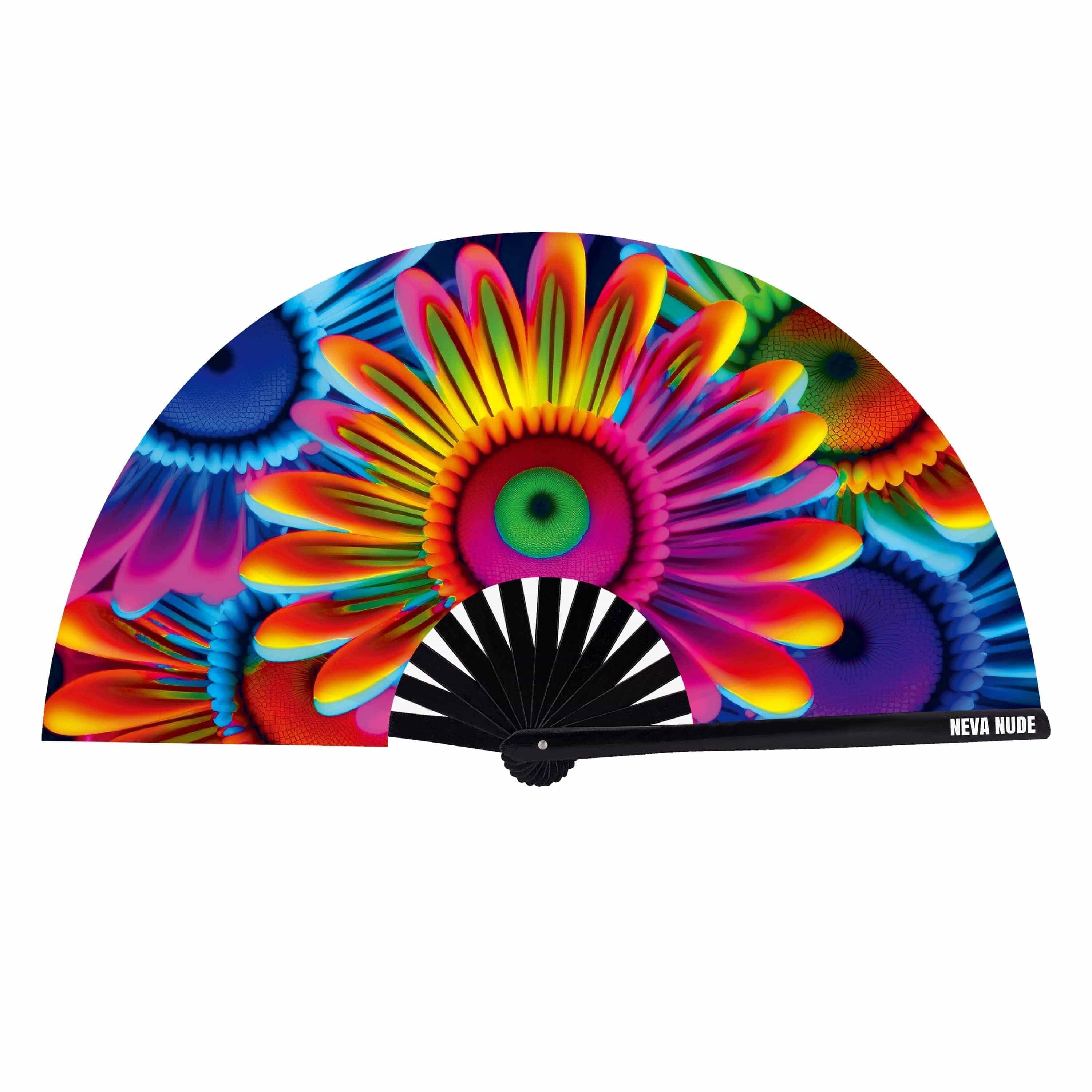 Neon Carnival Daisy Blacklight Folding Fan - Image 2