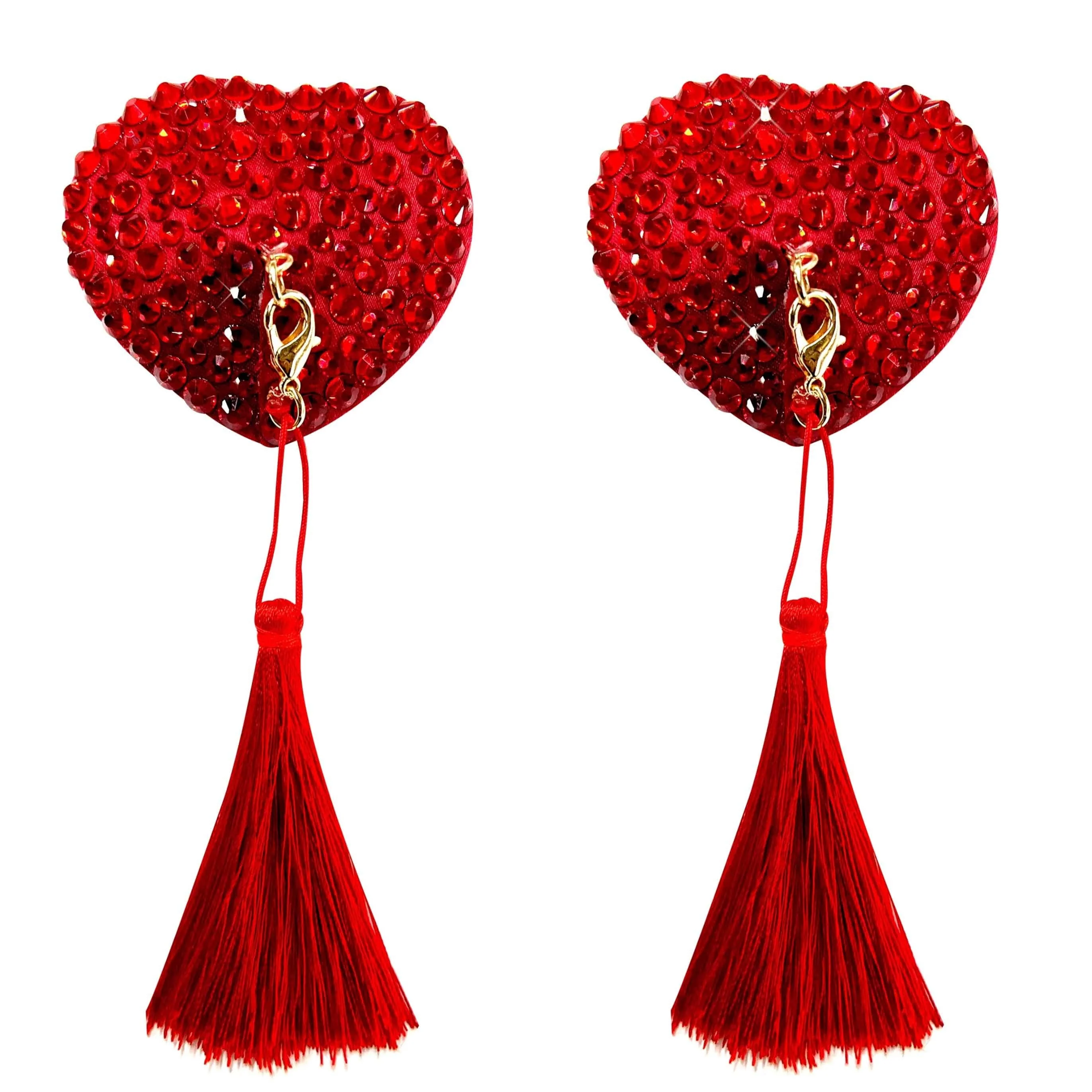 Neva Nude - Forever Yours Red Heart Crystal Tassel Reusable Silicone Nipple Cover Pasties - Image 2