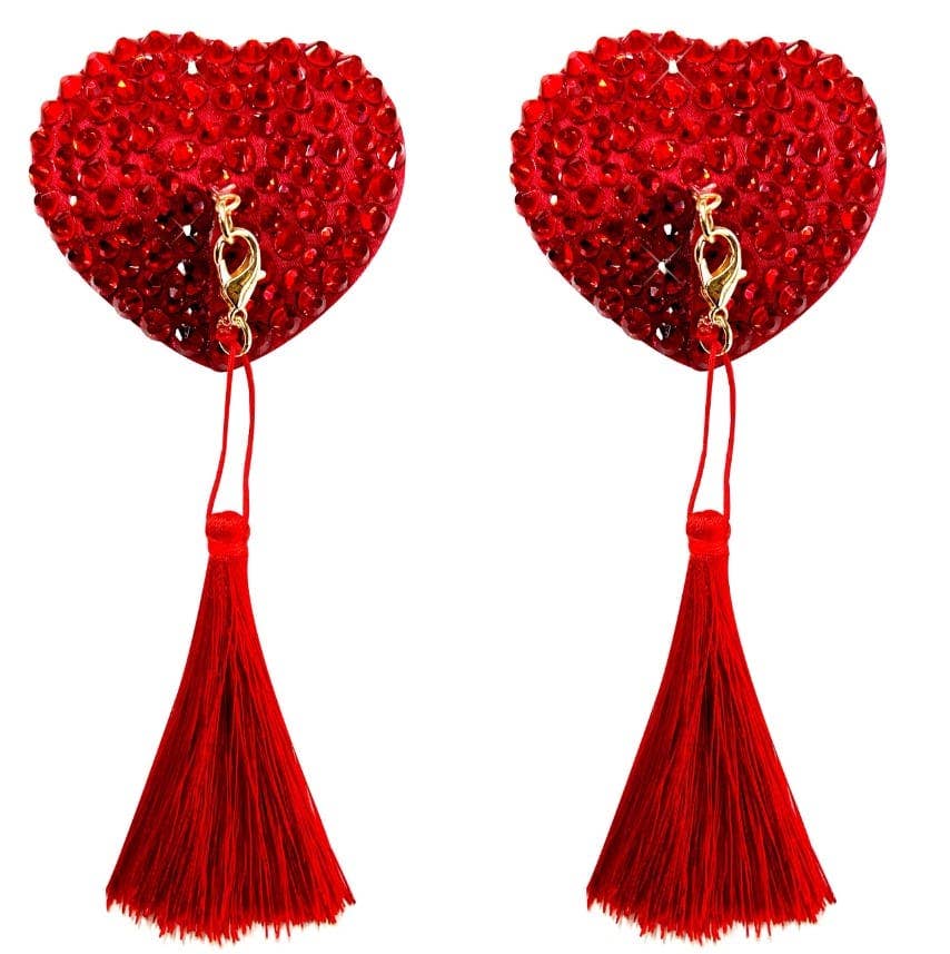 Neva Nude - Forever Yours Red Heart Crystal Tassel Reusable Silicone Nipple Cover Pasties - Image 3