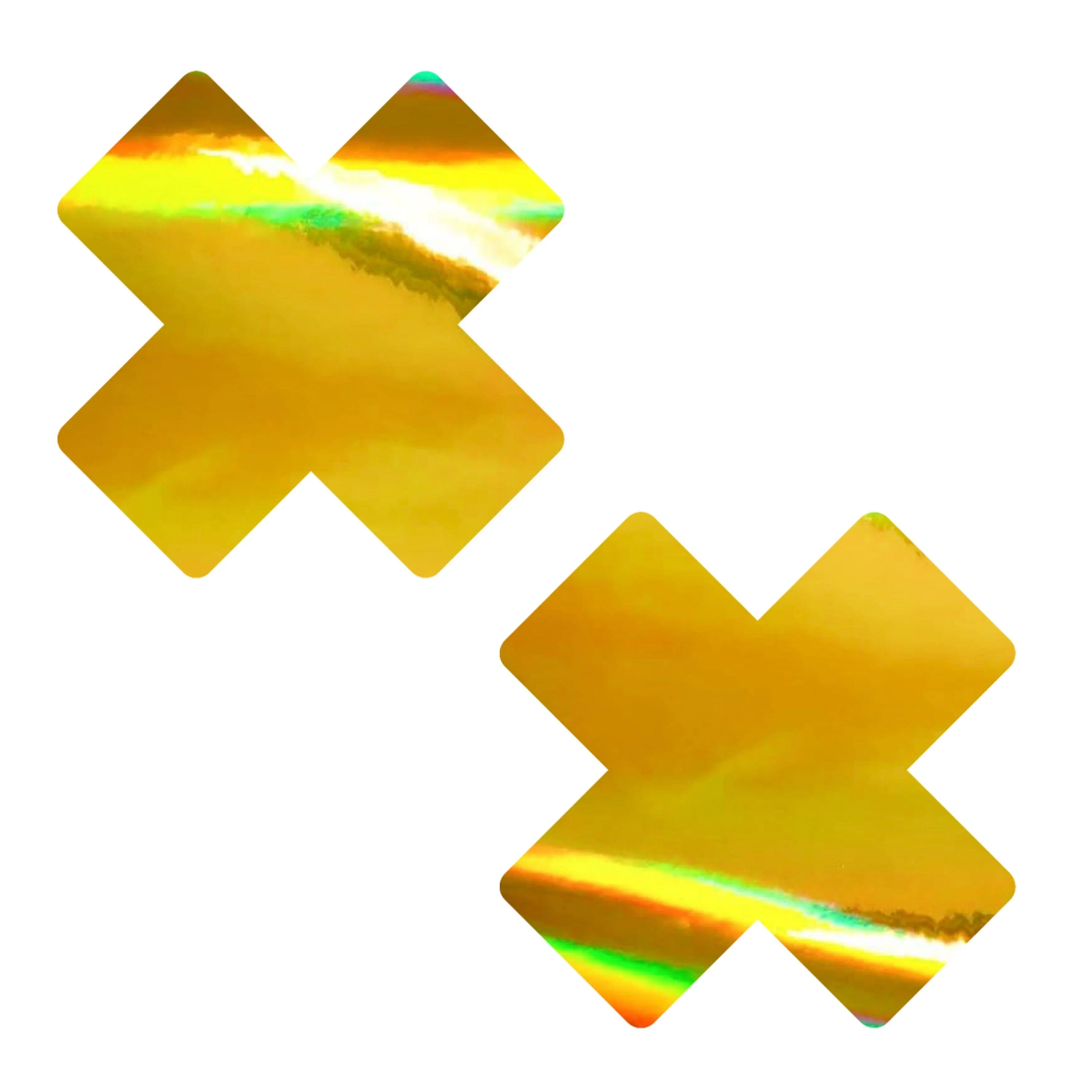 Neva Nude - Golden Goddess Holographic Gold Mirror X Nipple Cover Pasties - Image 2