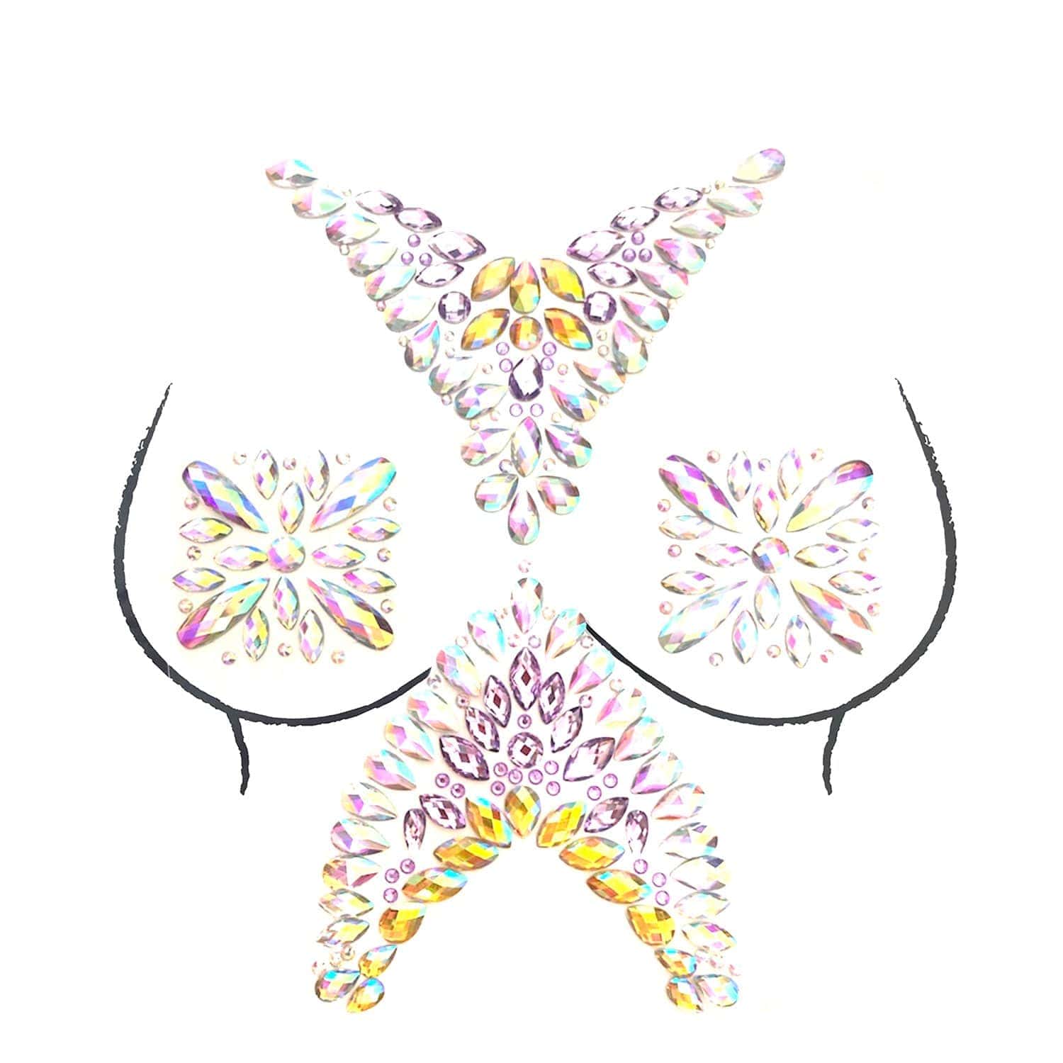 Neva Nude - Legendary Zlda Iridescent Crystal Jewel Nipple Sticker Crop Top