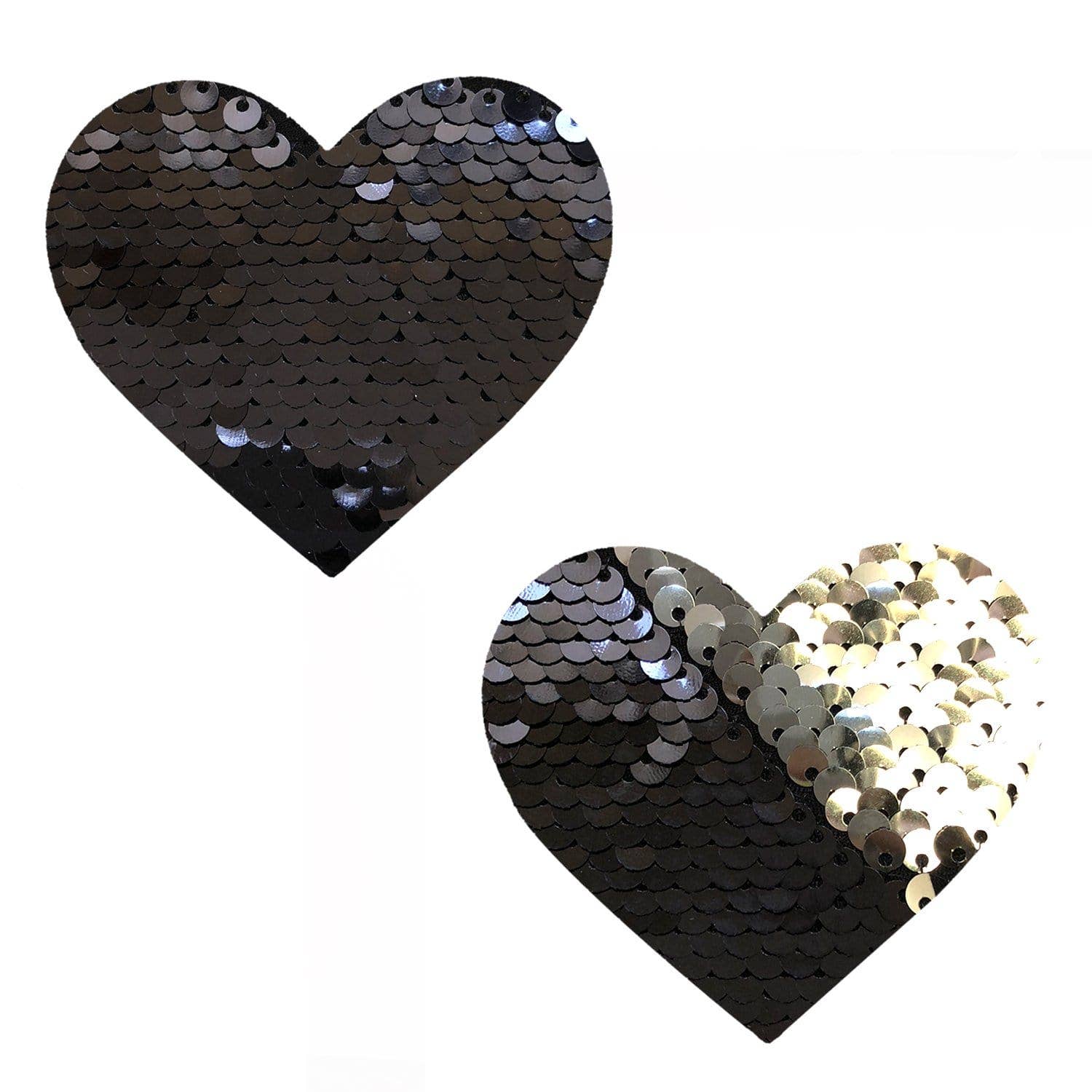 Neva Nude - Medusa Silver & Black Sequin I Heart U Nipple Cover Pasties