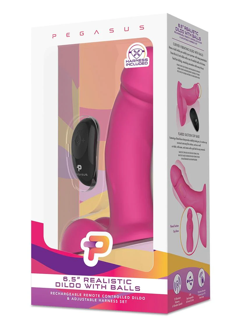 Pegasus Realistic Silicone Rechargeable Dildo with Balls with Remote Control and Adjustable Harness - Image 2