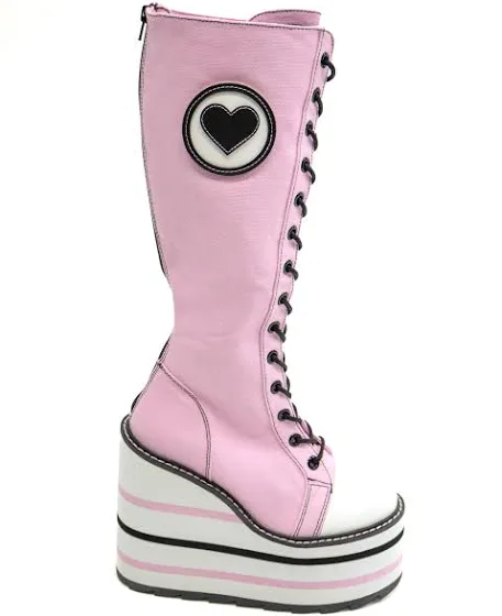 Pink Heart Chunky Platform Boots - Image 4