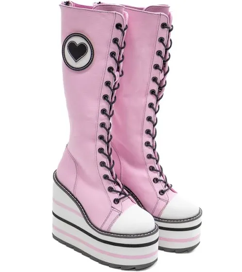 Pink Heart Chunky Platform Boots - Image 5