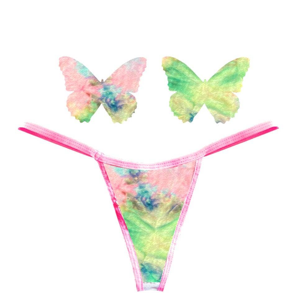 Rainbow Sherbet Tie-Dye Velvet Pastie and Pantie Lingerie Set - Image 2