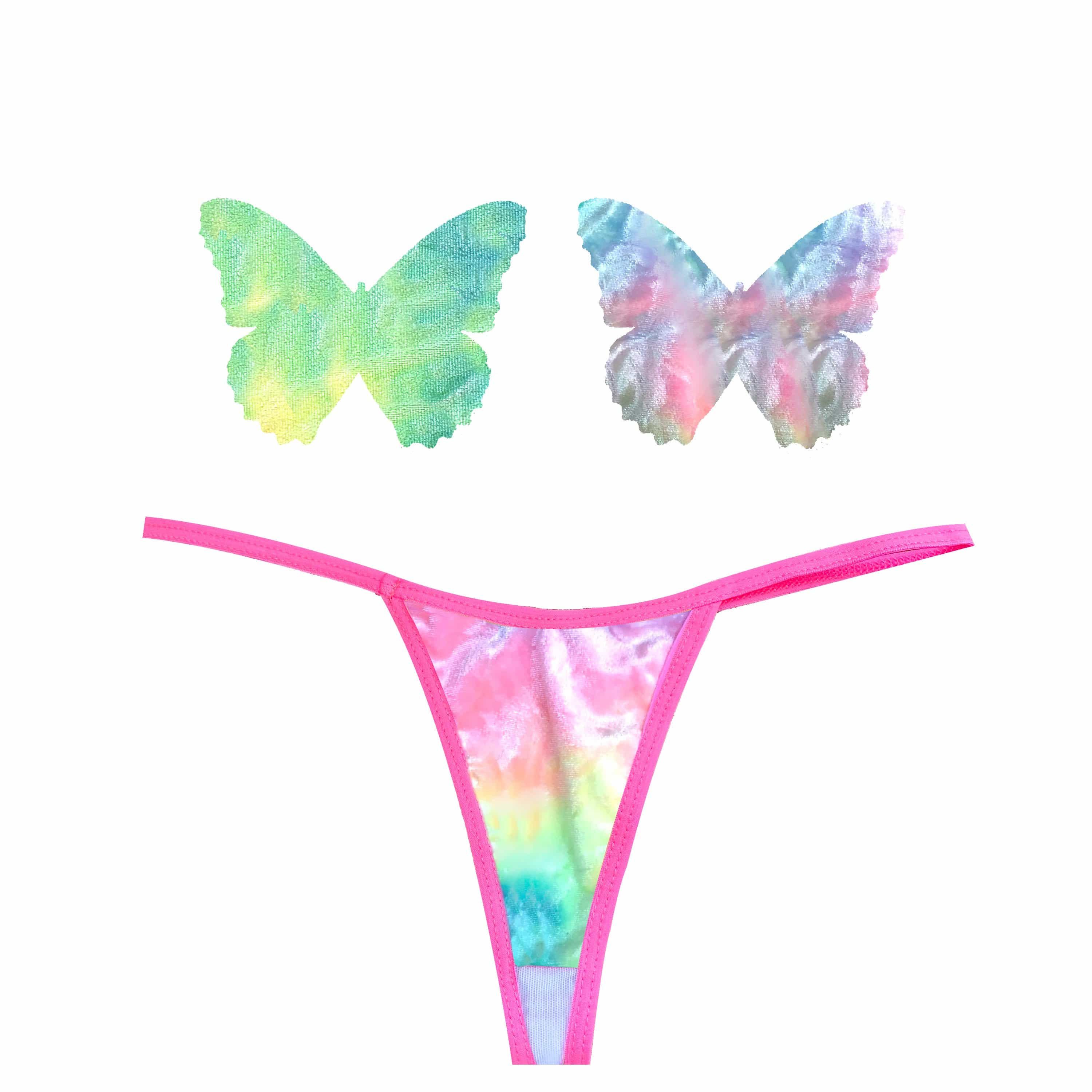 Rainbow Sherbet Tie-Dye Velvet Pastie and Pantie Lingerie Set - Image 3