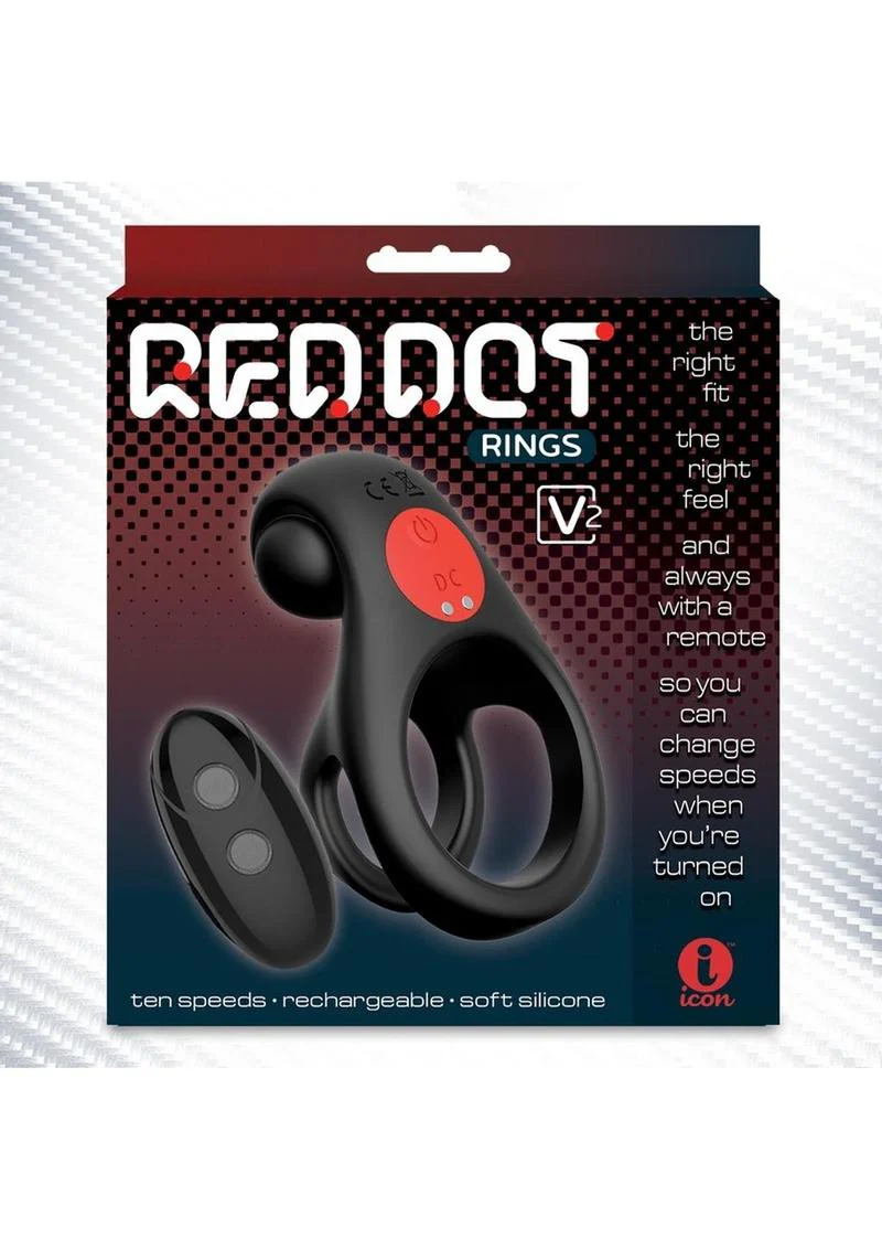 Red Dot Silicone Rechargeable Vibrating Cock Ring with Controller V2 - Image 2