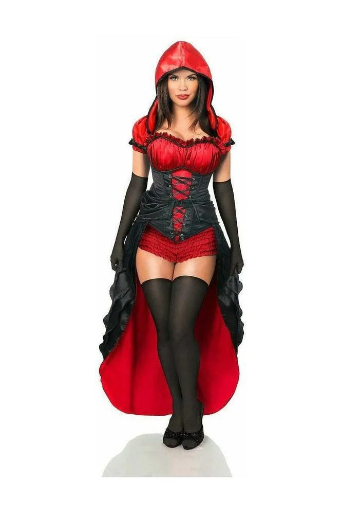 Red Hot Riding Hood Fantasy Corset Costume - 5 PC Complete Outfit