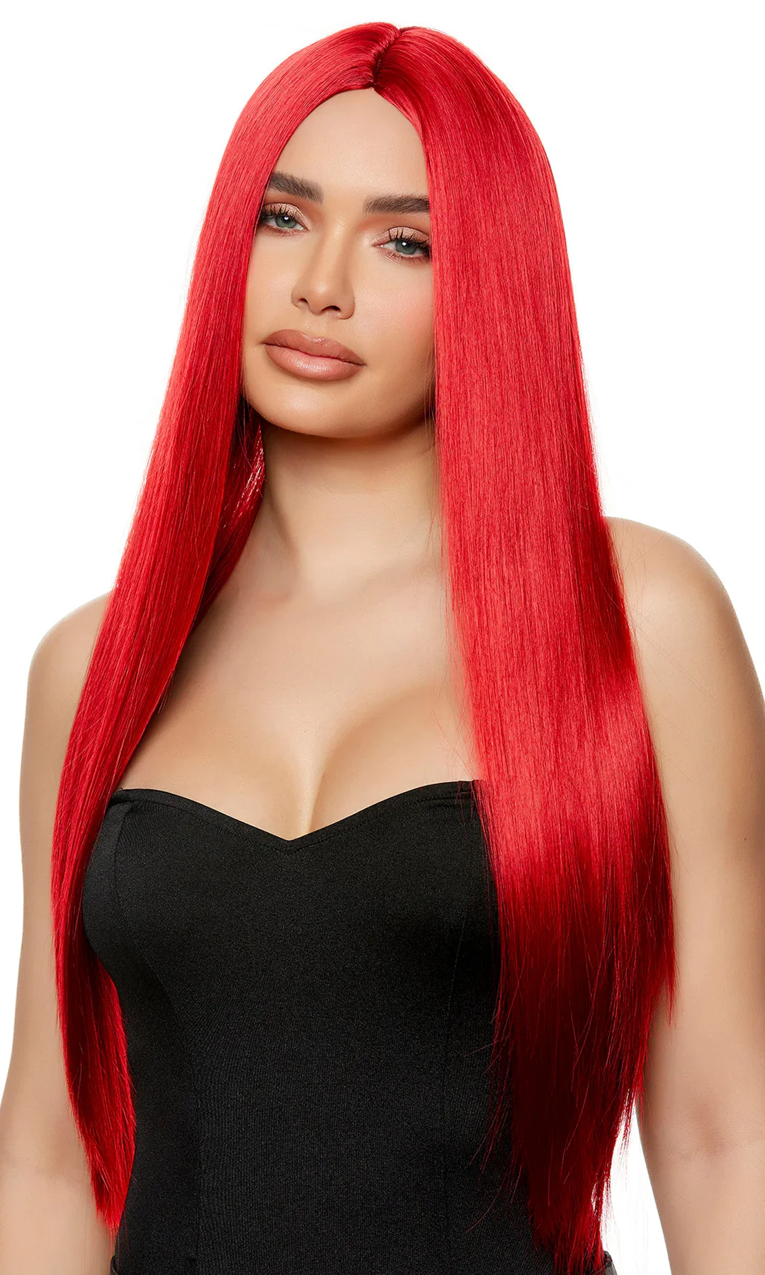 Red  straight long length synthetic wig. - Image 2