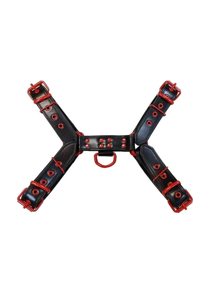 Rouge Leather Over The Head Harness Black with Red Accessories
