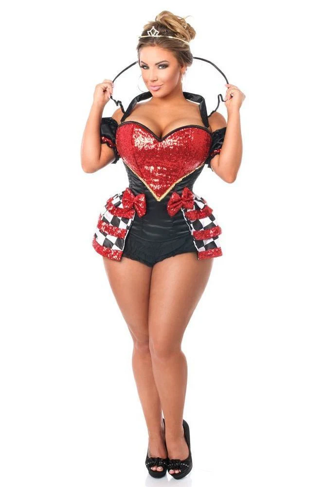 Royal Red Queen Corset Costume 6-Piece Set - Steel Boned Elegance