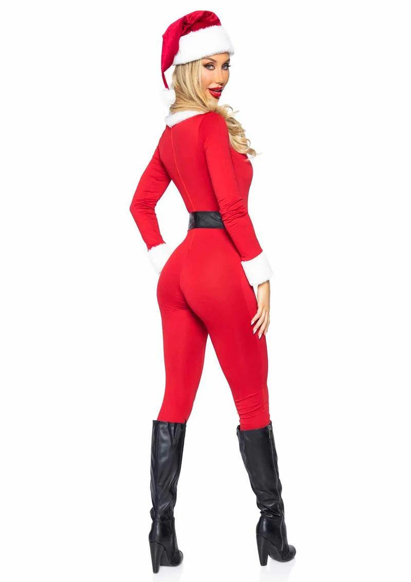 Santa Baby Spandex Jumpsuit with Fur Trim, Belt and Santa Hat - Image 10