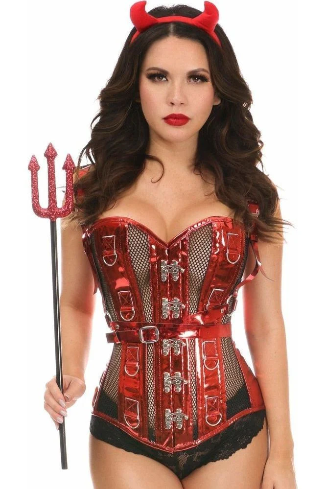 Sassy Steel Boned Devil Corset Costume Kit - 4PC Wings Horns Pitchfork - Image 3