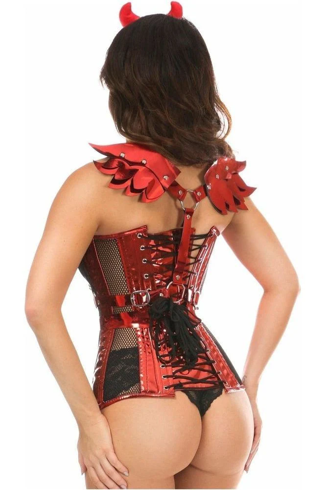 Sassy Steel Boned Devil Corset Costume Kit - 4PC Wings Horns Pitchfork - Image 4