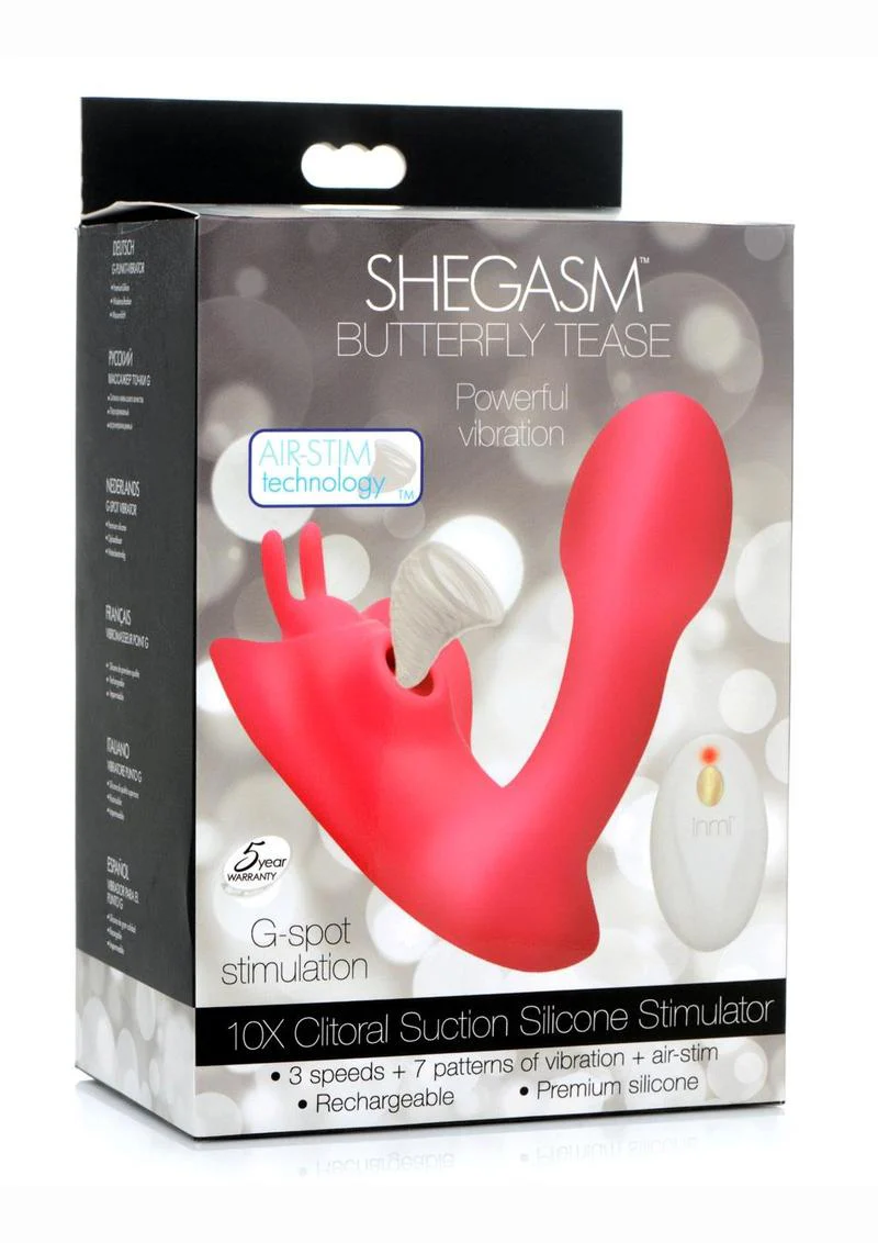 Shegasm Butterfy Tease Rechargeable Silicone 10x Clitoral Suction Stimulator with Remote Control - Image 2