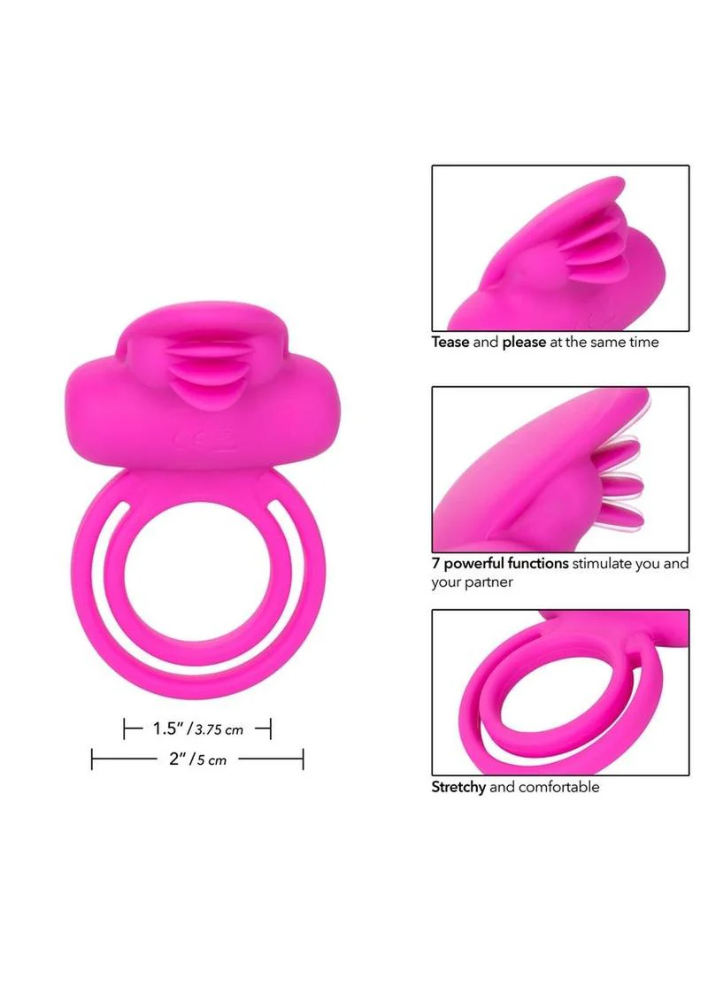 Silicone Rechargeable Dual Clit Flicker Vibrating Cockring Multispeed Waterproof - Image 4