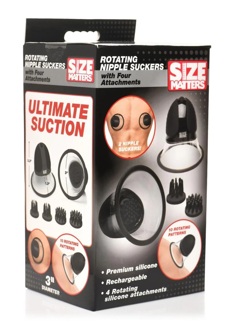 Size Matters 10x Rotating Rechargeable Silicone Nipple Suckers with 4 Attachments - Image 2