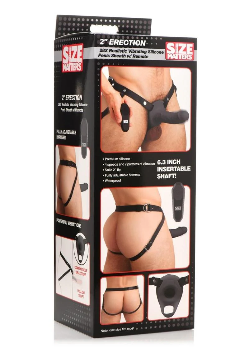 Size Matters 2 Erection 28x Realistic Vibrating Rechargeable Silicone Penis Sheath with Remote Control - Image 2