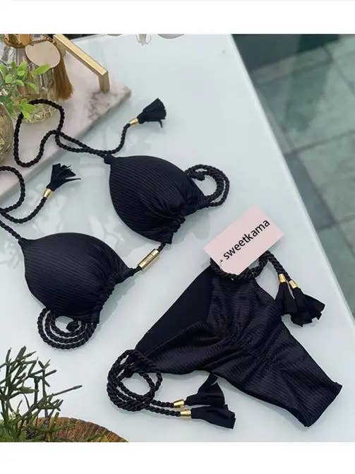 Solid Color Halter Micro Thong Triangle Bikini Set GY02 - Image 10