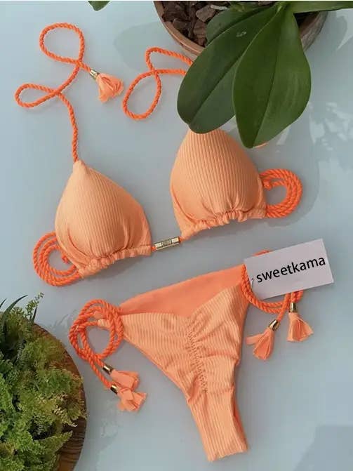 Solid Color Halter Micro Thong Triangle Bikini Set GY02 - Image 11