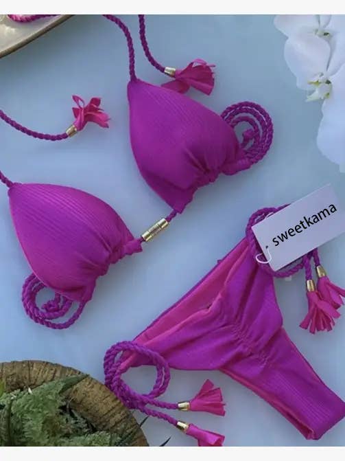 Solid Color Halter Micro Thong Triangle Bikini Set GY02 - Image 2