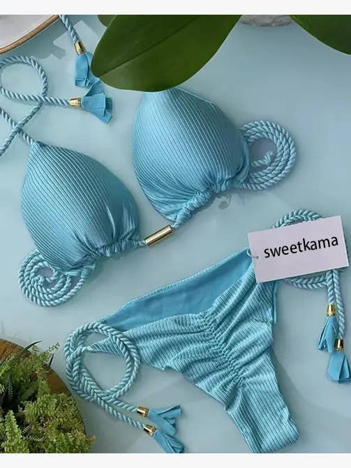 Solid Color Halter Micro Thong Triangle Bikini Set GY02 - Image 5