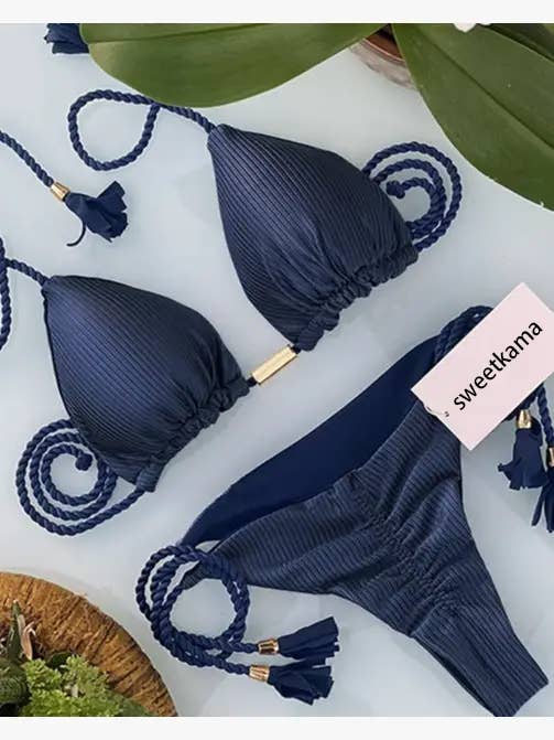 Solid Color Halter Micro Thong Triangle Bikini Set GY02 - Image 6