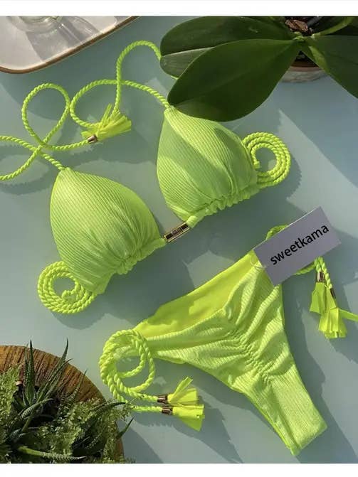 Solid Color Halter Micro Thong Triangle Bikini Set GY02 - Image 7