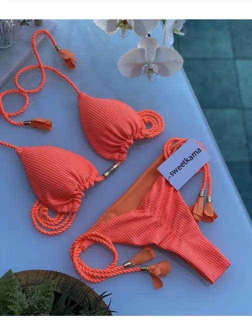 Solid Color Halter Micro Thong Triangle Bikini Set GY02 - Image 9